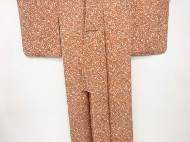  未使用品　縮緬地　花唐草に玩具模様　小紋着物